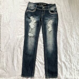 Almost Famous Dark Wash Distressed Skinny Jeans